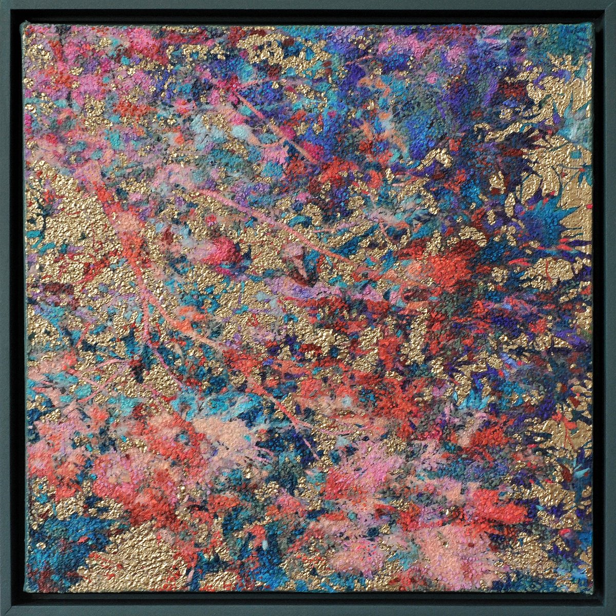 Botanical Print By Karin Vermeer, 22 X 22", Golden Chrome Aurora, Original Artwork