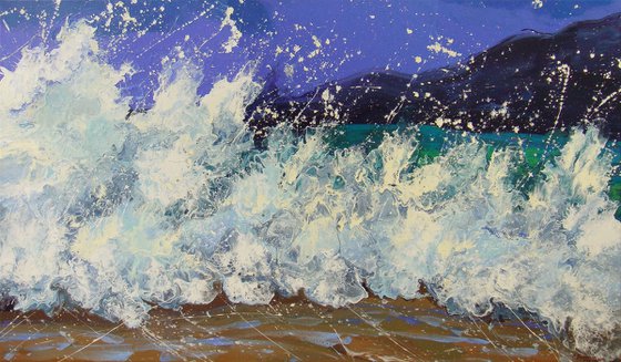 47.2” LARGE Seascape Painting “White Waves”