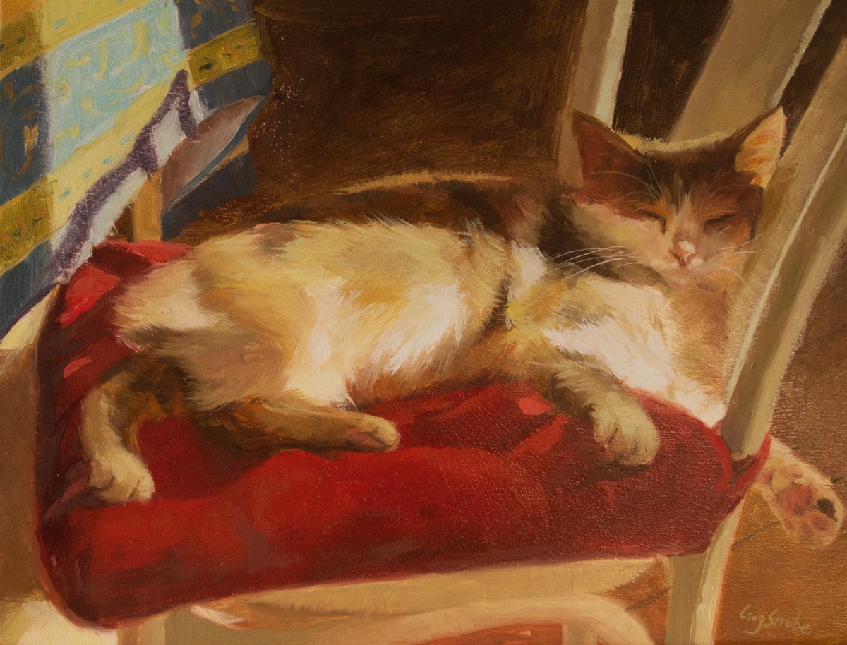 Impressionistic Animal Oil Painting By Ling Strube, 16 X 12", Dreaming, Original Artwork