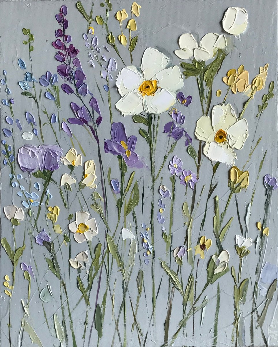 Abstract Botanical Oil Painting By Leysan Khasanova, 9 X 11", Flowers Oil Painting 22X28Cm, Original Artwork