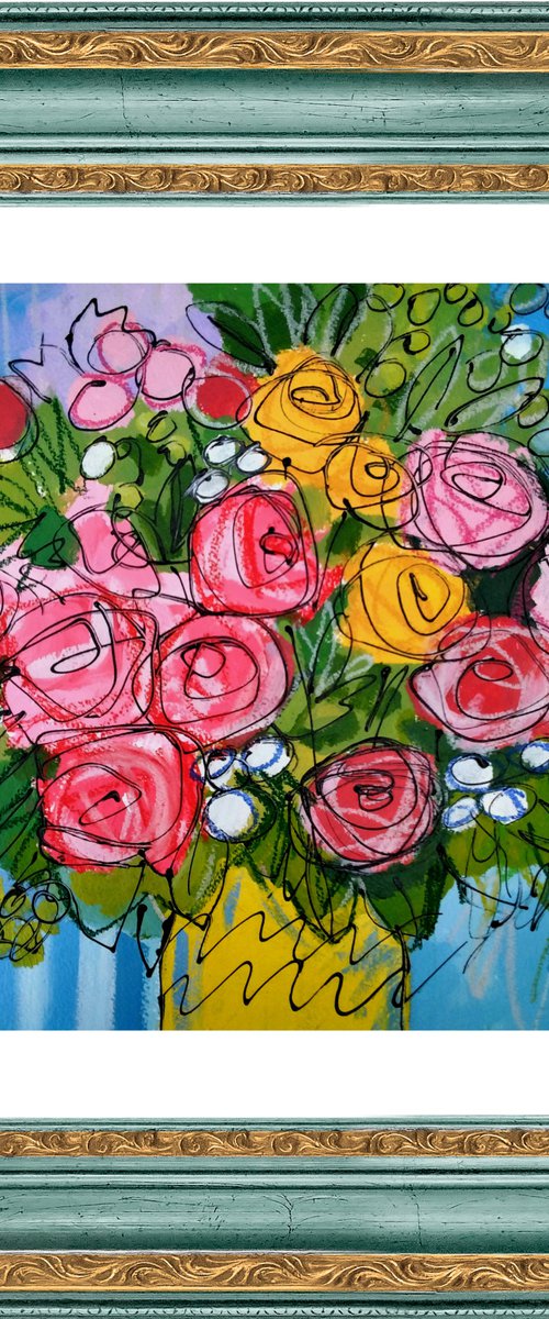 Roses in a Yellow Vase by Jan Rippingham