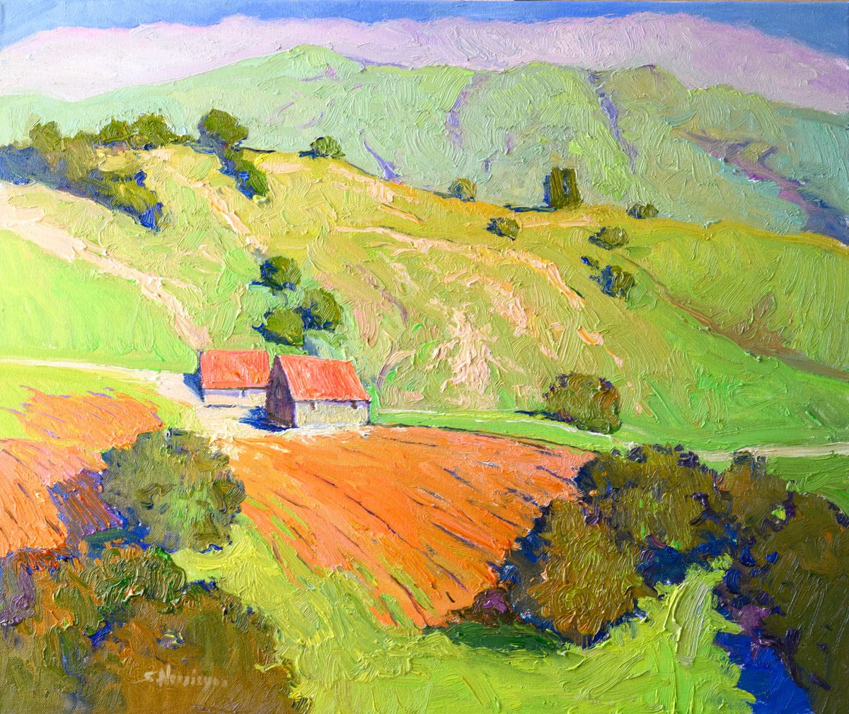 Farm in the Mountains, Green HIlls by Suren Nersisyan