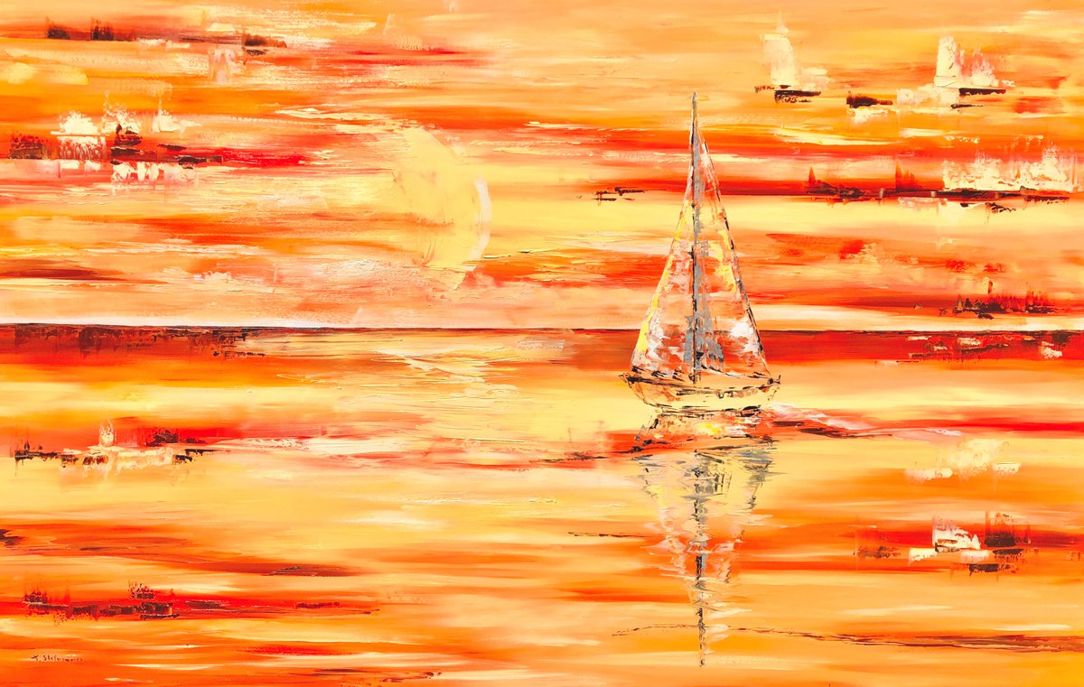 Orange waves, FREE UK SHIPPING 140 x 90 cm by Tanya Stefanovich