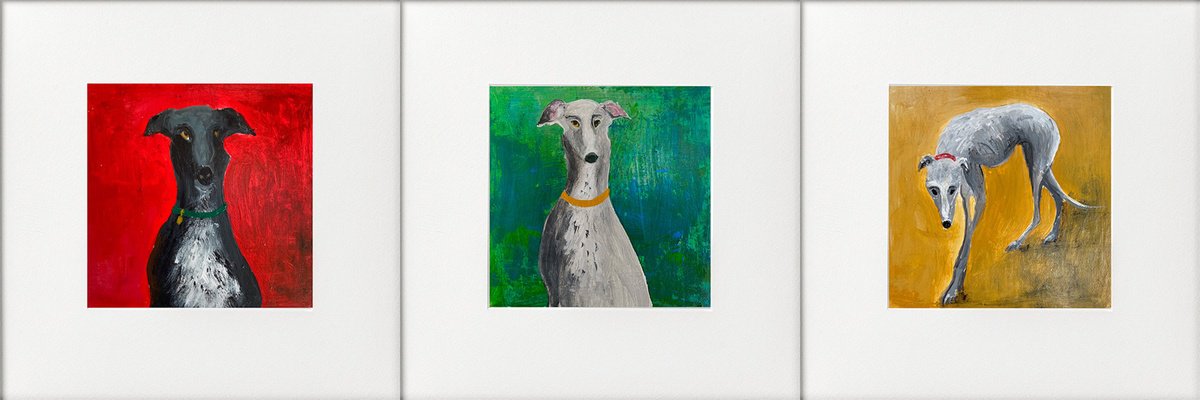 Expressive Painting , 3 Greyhound Studies By Teresa Tanner, 27 X 9, Artwork For Sale On Artfinder