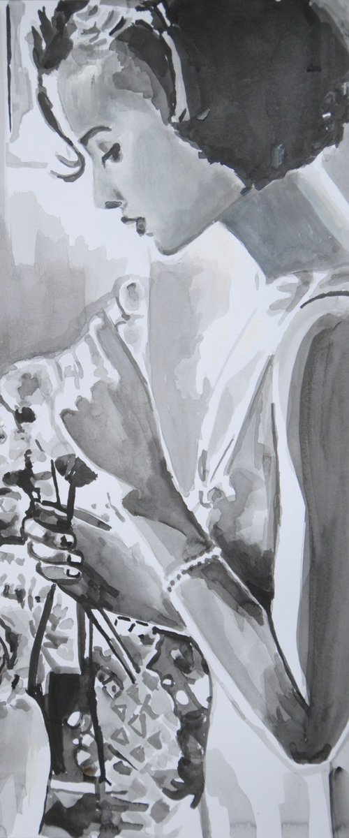 Woman with flowers / 42 x 29.7 cm by Alexandra Djokic