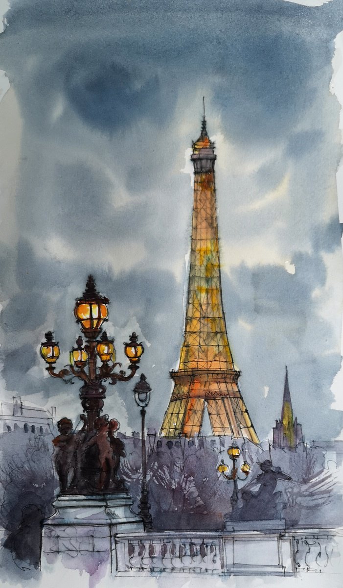 Paris Eiffel Tower by Olga Beliaeva Watercolour