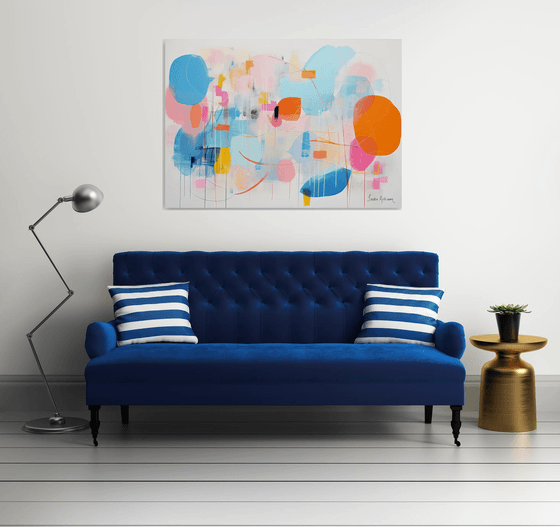 Tender blue, pink and orange abstract 18122310