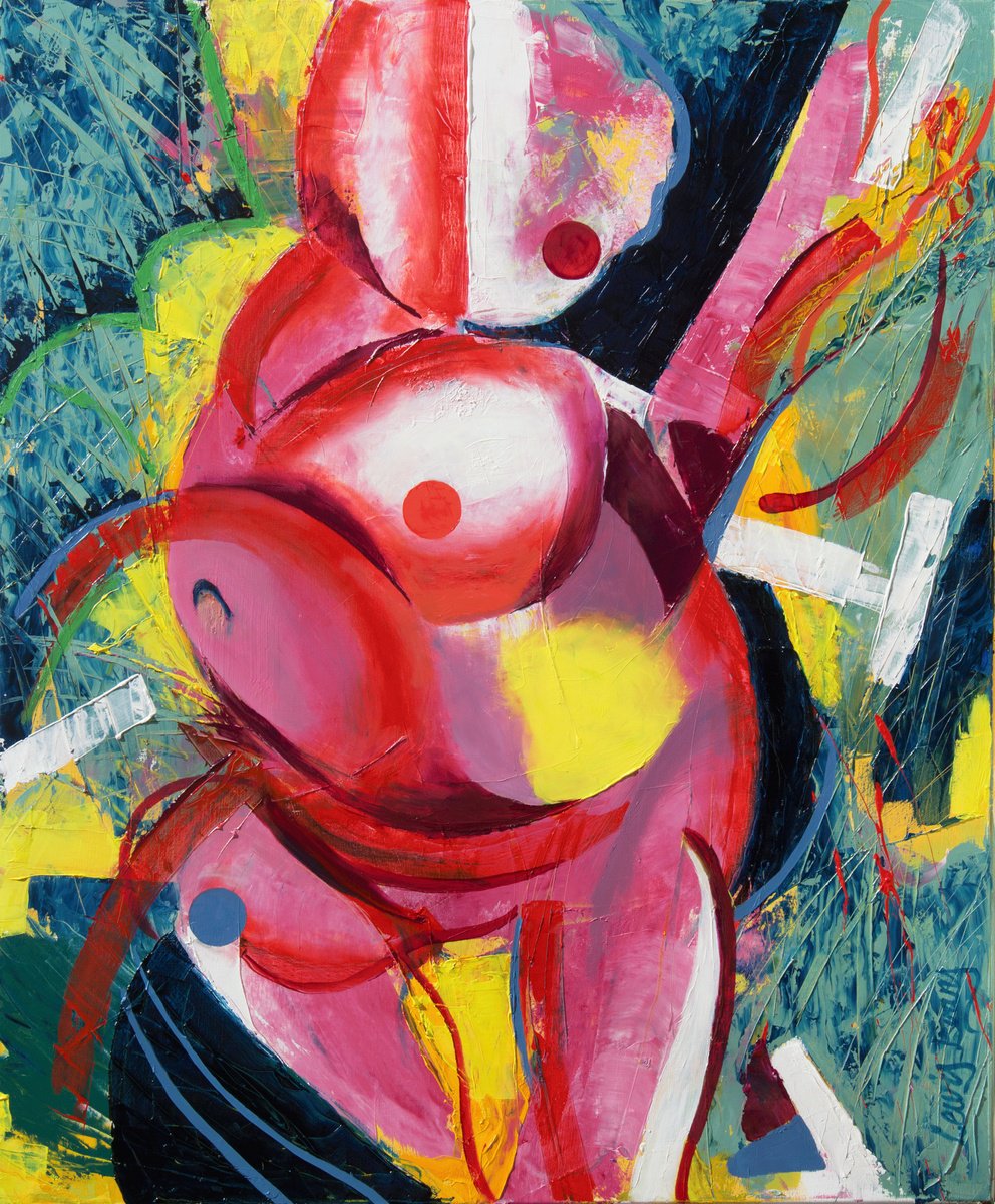 Abstract Oil Painting By Lewis Evans, 39 X 47", Fat Man Dancing, Original Artwork