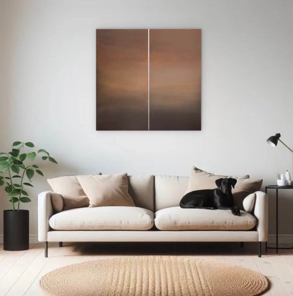 Abstract Oil Painting By Alena Post, 39 X 39, Autumn Earth, Diptych, Original Artwork