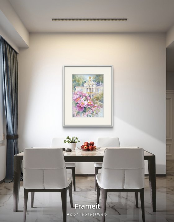 Pink Roses Blooming in a Fairytale Palace