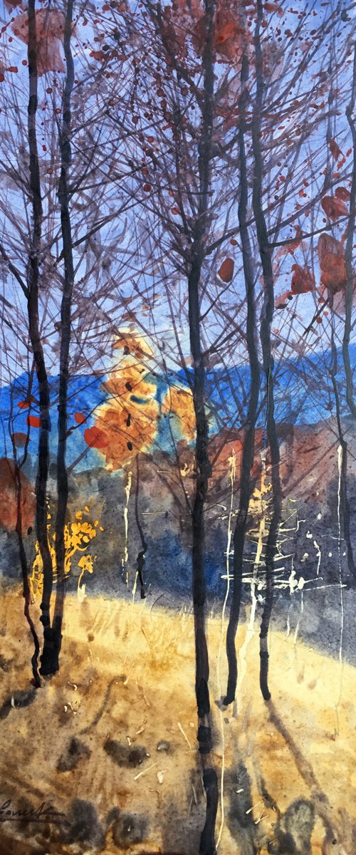 Sunny Autumn landscape with trees by Andrii Kovalyk