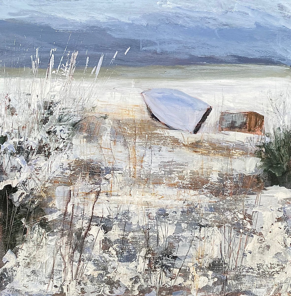 Impressionistic Landscape Painting By Nikki Wheeler, 14 X 14", Snow On The Beach, Original Artwork