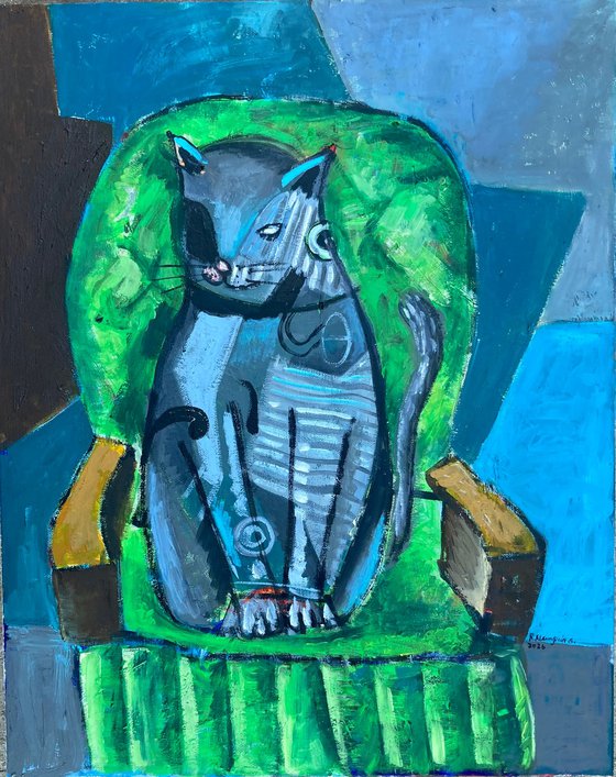 Cat in a green sofa