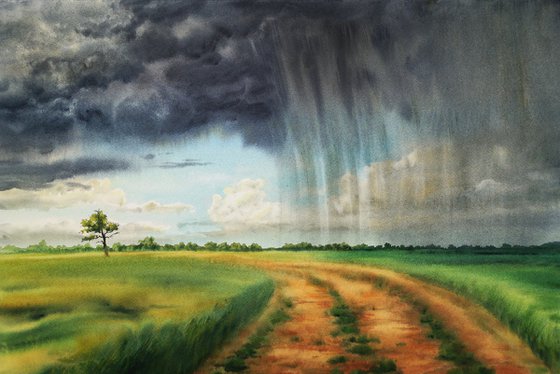 Thunderstorm Out In the Fields  - Field - Summer Rain - Summer thunderstorm - country road