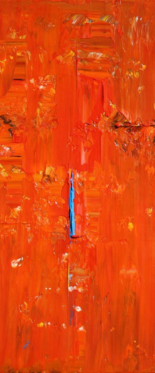 Little Red Blue Line Abstract by Robert Lynn