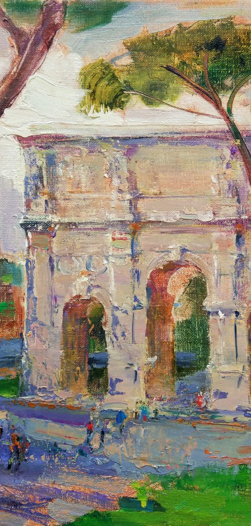 Triumphal Arch of Constantine. Roman cityscape . Original plein air oil painting . by Helen Shukina