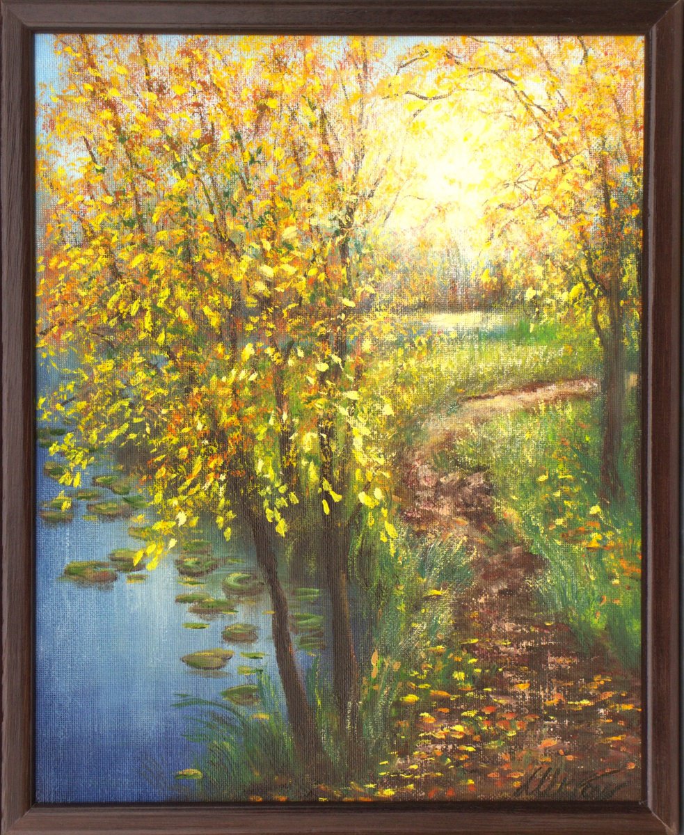Photorealistic Landscape Oil Painting By Ludmilla Ukrow, 10 X 13", Autumn Mood, Original Artwork