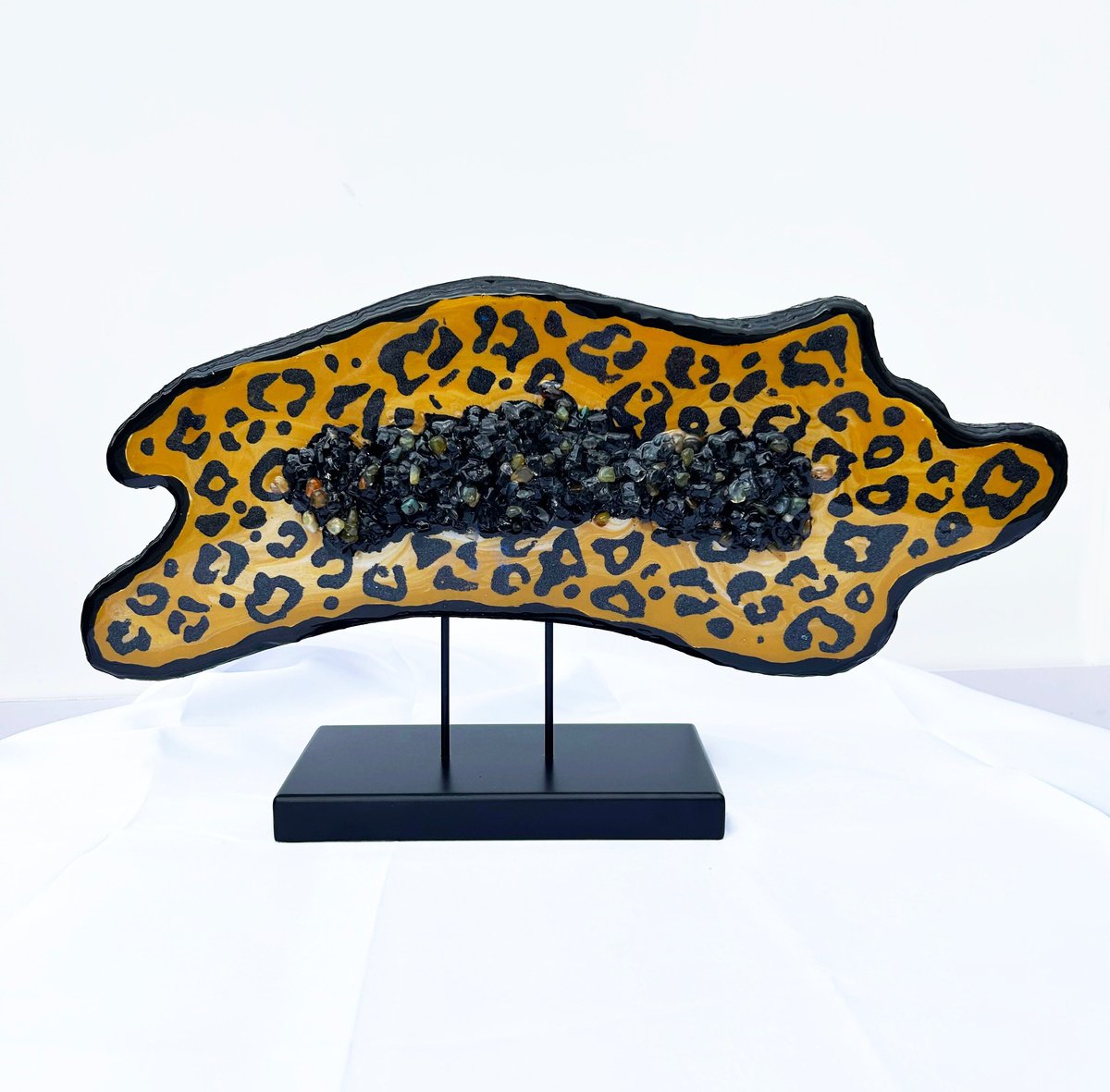 Abstract Animal Sculpture By Alexandra Dobreikin, 18 X 10, Geode Slice Luxiry Leopard, Original Artwork