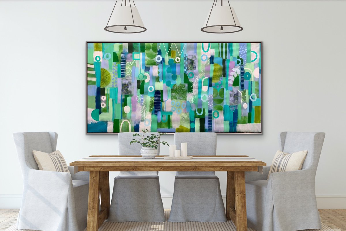 Organic Abstract Acrylic Painting By Rashna Hackett, 72 X 37", A Tranquil Landscape, Original Artwork
