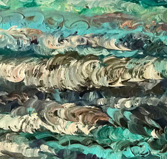 CASPEAN SEA - original oil landscape painting, seascape, beach, seashore, waves, turquoise blue colours 60x70
