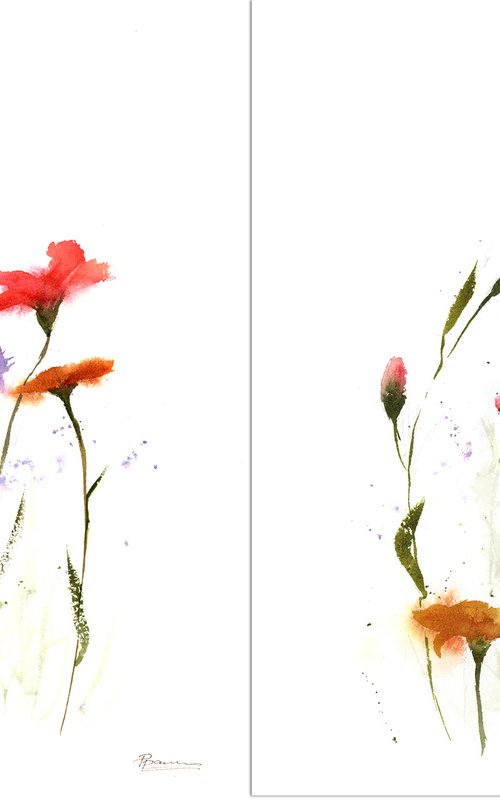Set Of 2 Wildflower Paintings by Olga Tchefranov (Shefranov)