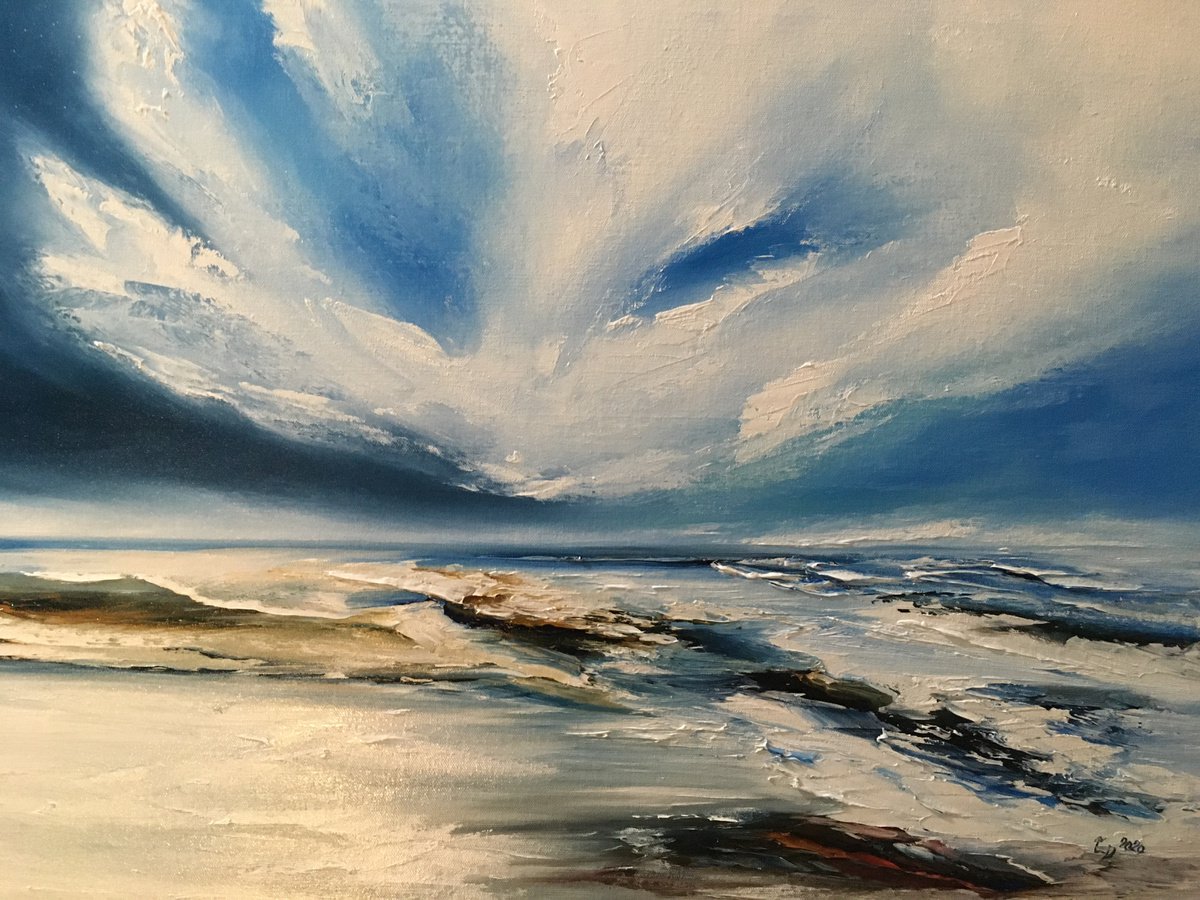 Impressionistic Landscape Oil Painting By Timea Valsami, 28 X 20", Secrets Of Arctic Sea, Original Artwork