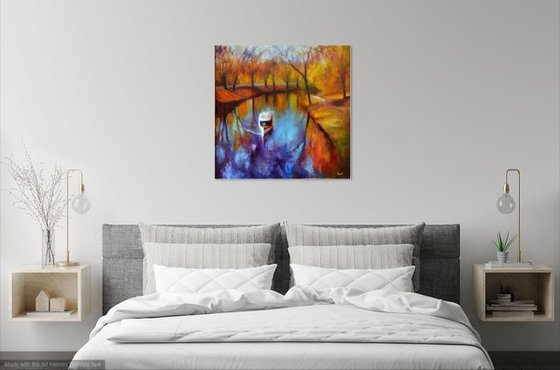 Golden season. Large abstract Landscape Oil