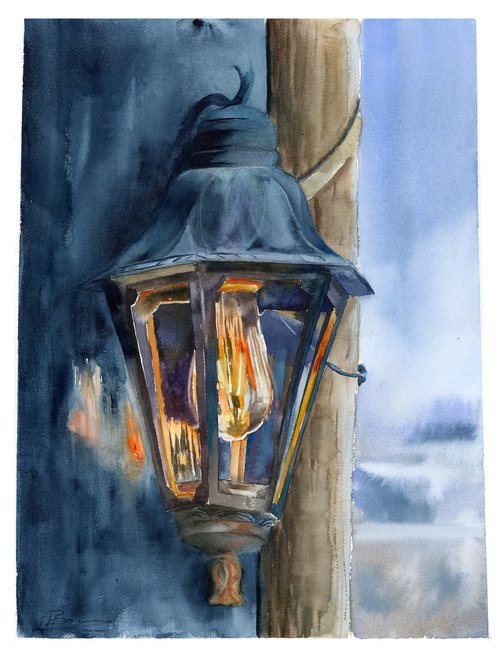 Lantern - Original Watercolor by Olga Shefranov (Tchefranov)