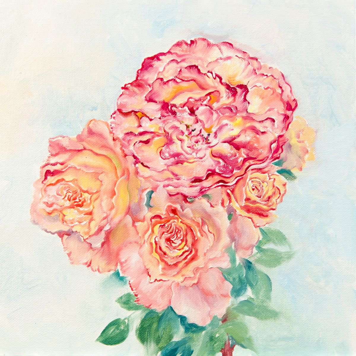 Impressionistic Botanical Oil Painting By Daria Galinski, 10 X 10, Roses, Original Artwork
