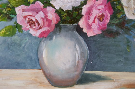 Roses. Oil painting. Floral still life. 14 x 16in.
