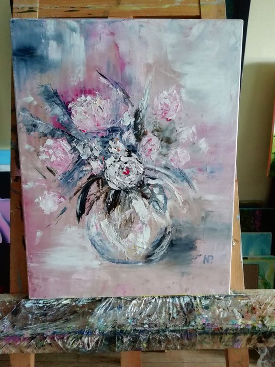 The smell of love, still life with flowers, original oil painting