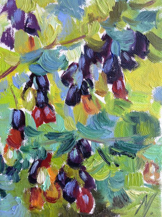 Blackberry grows. Blackcurrant   Original oil painting modern mini