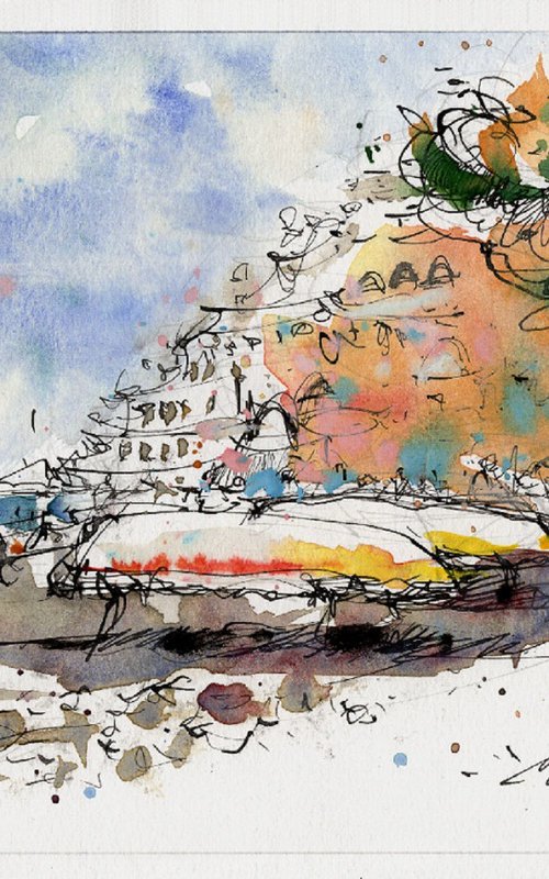 Positano, watercolor and ink, 2024 by Marin Victor