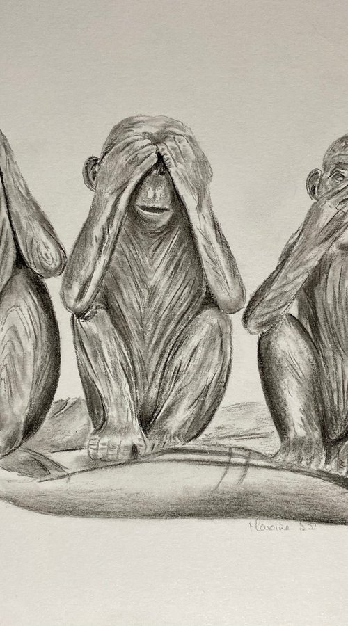 The three wise monkeys by Maxine Taylor