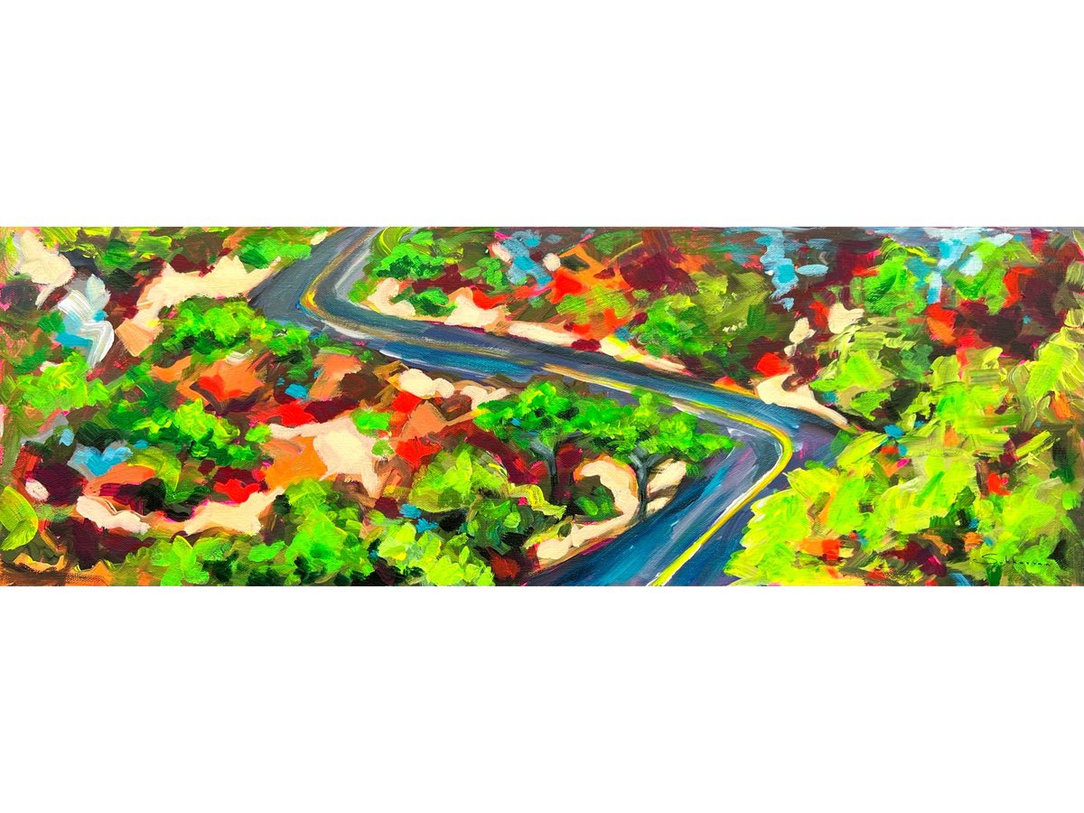 Impressionistic Landscape Acrylic Painting By Victoria Sukhasyan, 30 X 10", California Road, Original Artwork