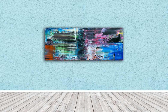 "Quagmire" - FREE USA SHIPPING - Original PMS Abstract Acrylic Painting On Reclaimed, Upcycled Wood - 48" x 20"