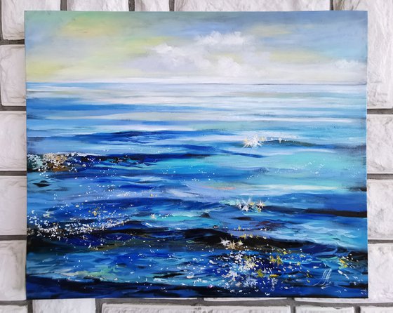 Shimmer of the sea. Seascape painting on canvas