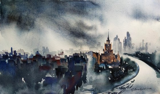 City rain - urban landscape