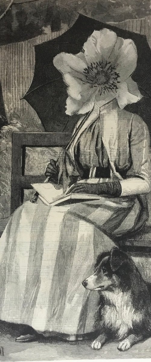 Reading with her dog by Tudor Evans