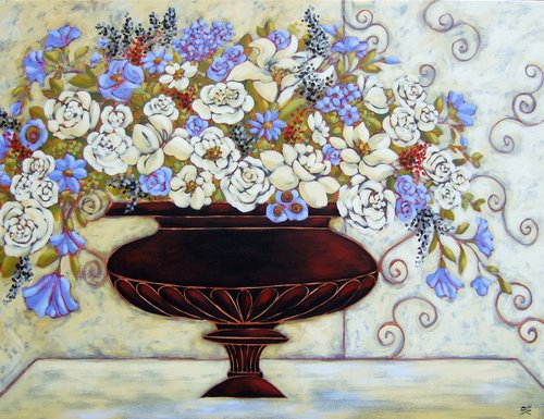 White & Blue Blooms by Karen Rieger