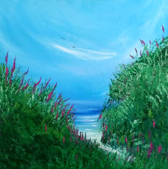 An Afternoon Stroll to the Beach - Landscape, Cornwall, Modern Art Office Decor Home