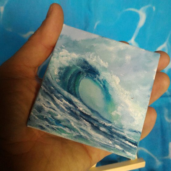 Miniature wave seascape #01 - Easel included