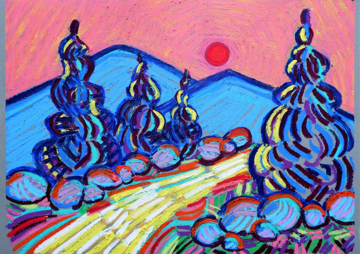 Impressionistic Landscape Painting By Van Lanigh, 20 X 16", Staring At The Sun, Original Artwork