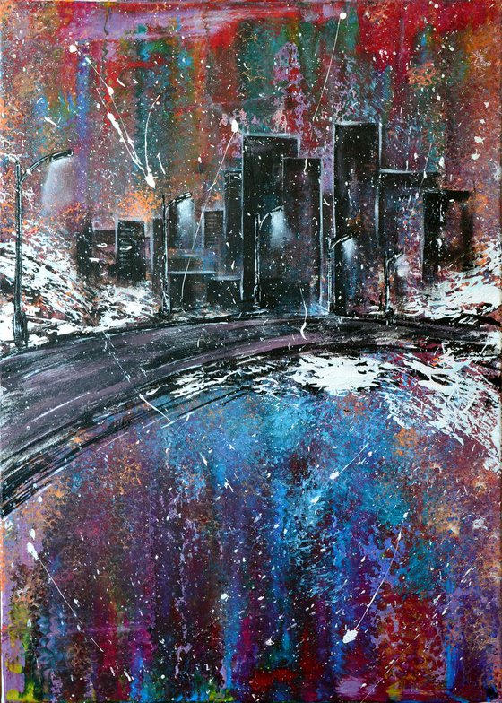 Citi Light - Original Acrylic Painting Art on Canvas Ready To Hang