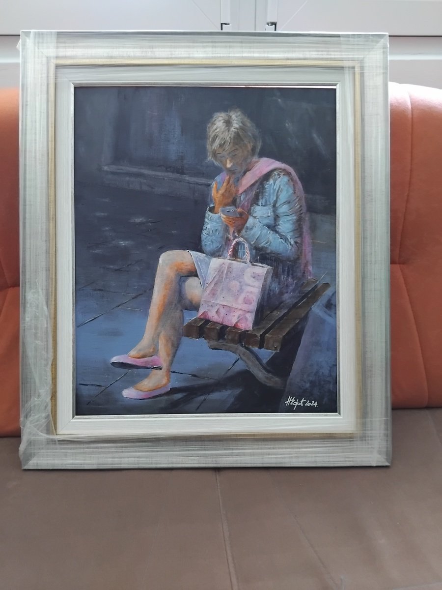 Impressionistic Portrait Acrylic Painting By Nenad Kojic, 16 X 20", Blue Jeans Blues Beograd, Original Artwork