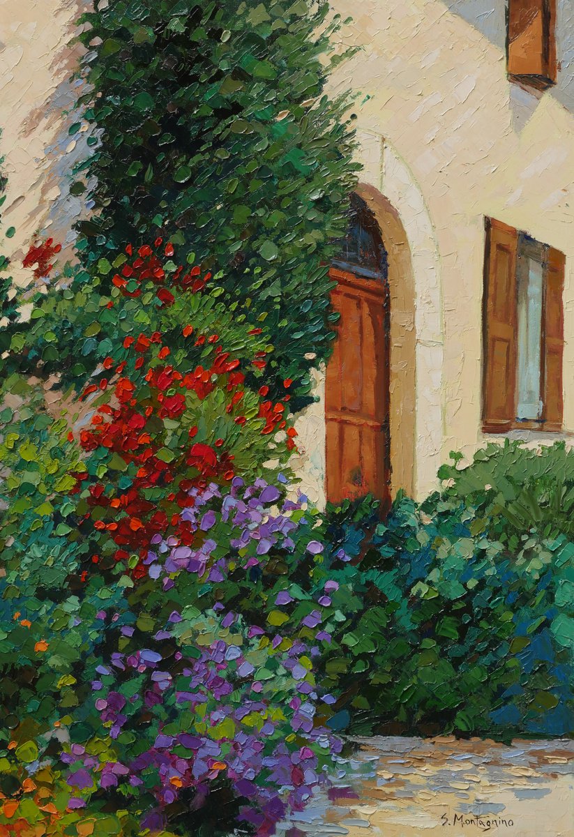 Impressionistic Botanical Oil Painting By Susanna Montagnino, 20 X 28", The Door, Original Artwork