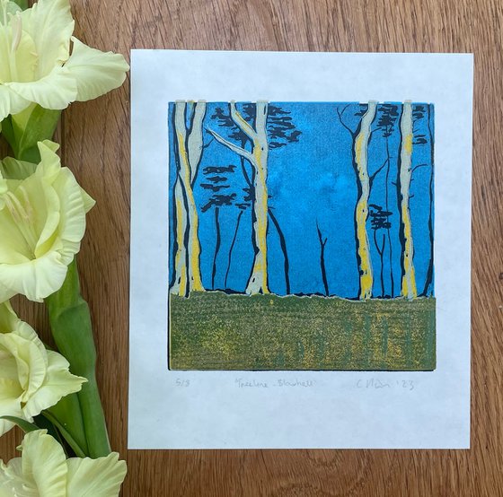 Tree line mini print- Nature Linocut Print
