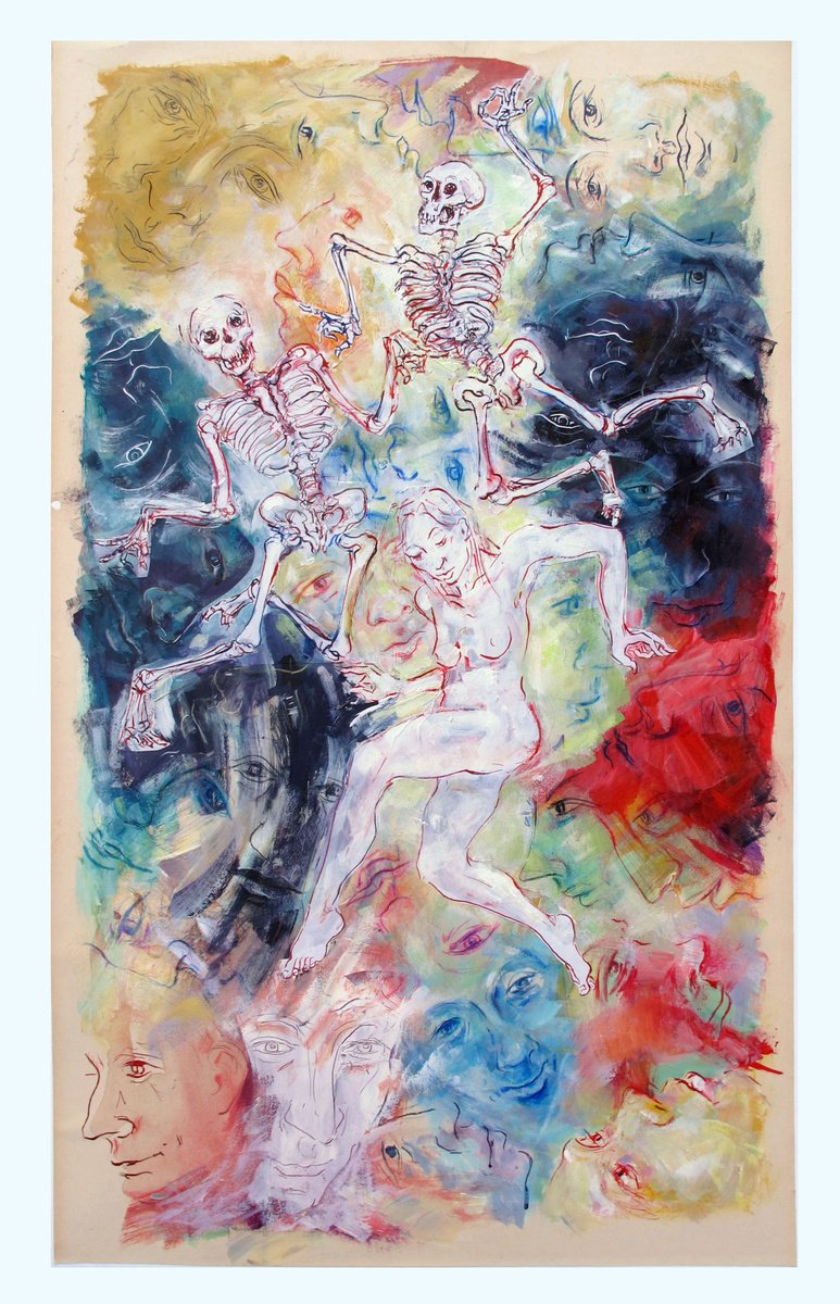 Surrealistic Portrait Drawing By John Sharp, 22 X 37, Danse Macabre13, Original Artwork