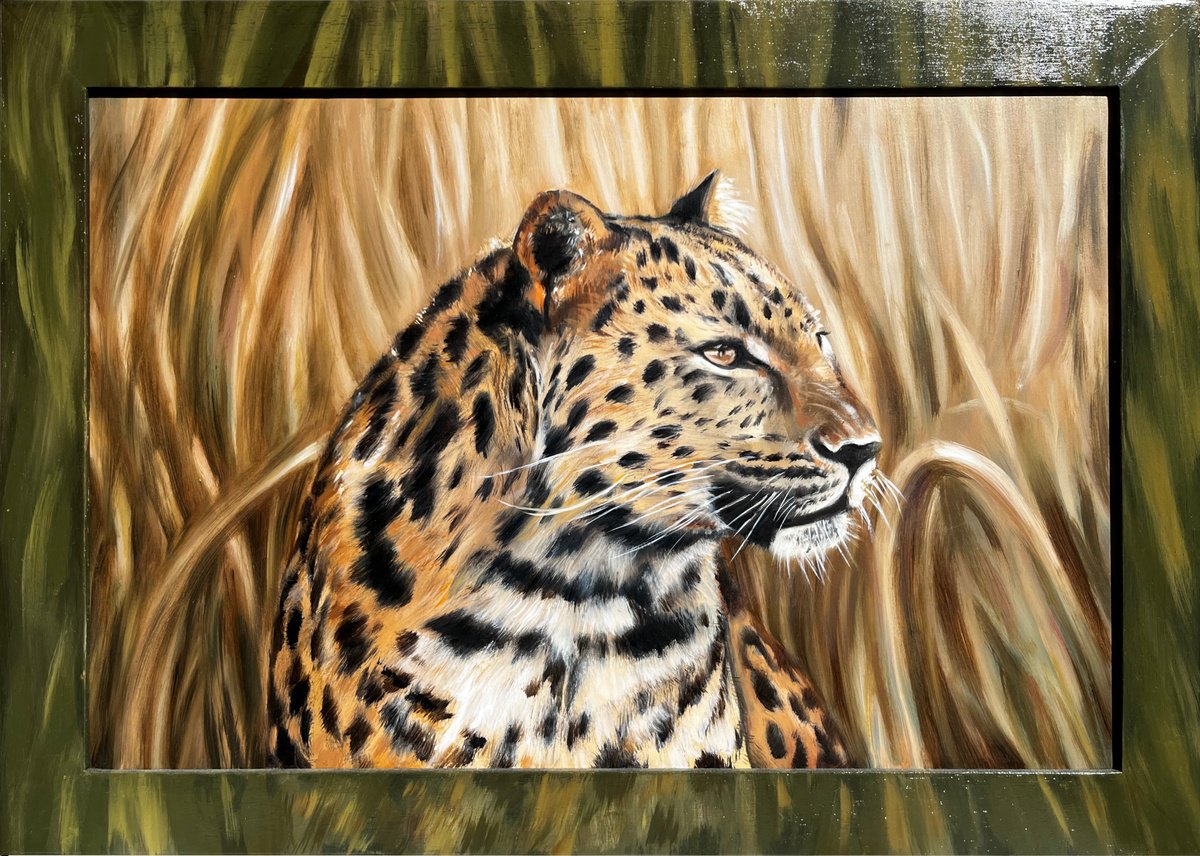 Photorealistic Oil Painting , The Silent Watcher: Amur Leopard By Angelo Di Carlo, 26 X 18, Artwork For Sale On Artfinder