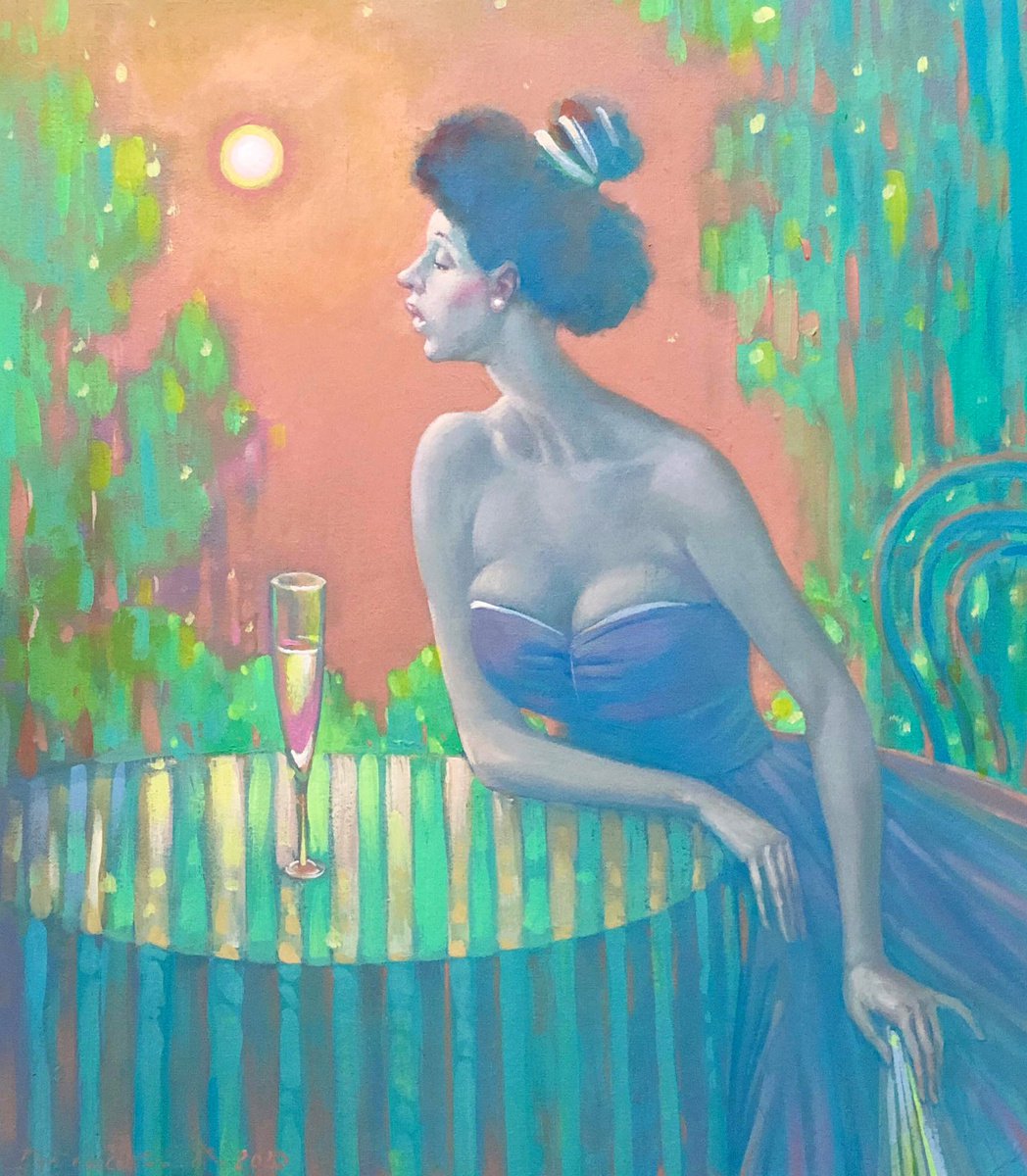 Impressionistic Portrait Acrylic Painting By Nicolay Vydcovsky, 14 X 16", Girl At The Table, Original Artwork